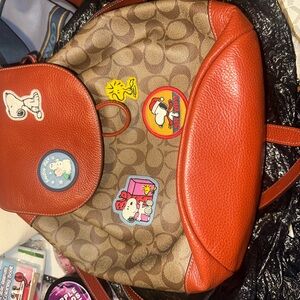 Coach Kids' Brown & Orange Logo Backpack with Cartoon Patches